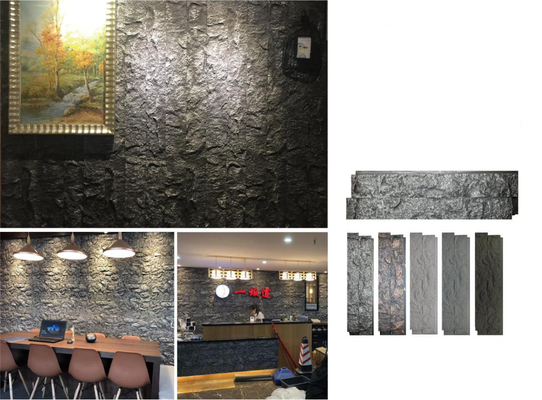 주문 줄무늬 회색 1160x300x30mm 문화 돌 벽돌 폴리우레탄 사무실 바 장식 벽 패널 불 벽돌 빛 온라인 제품