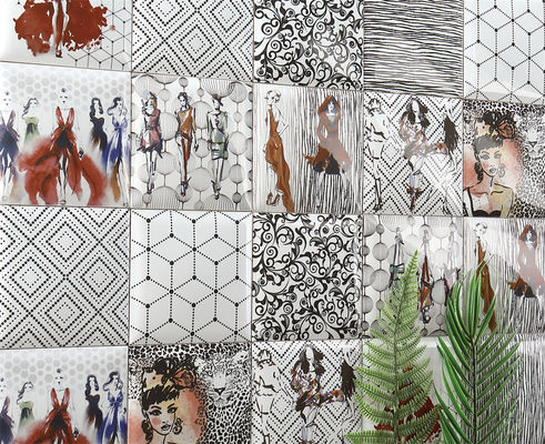 주문 152x152mm 화이트 클레이 내부 벽 타일 기하학적 패턴 온라인 제품