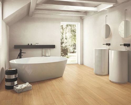 주문 AAA 등급 150x900mm 갈색 황색 나무 무늬 포세린 타일 스트립 온라인 제품