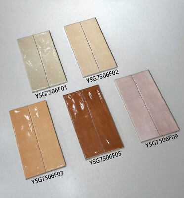 주문 우아한 레트로 베이지 분홍색 75x300mm 반짝이는 내부 세라믹 벽 타일 침실 및 식당 온라인 제품